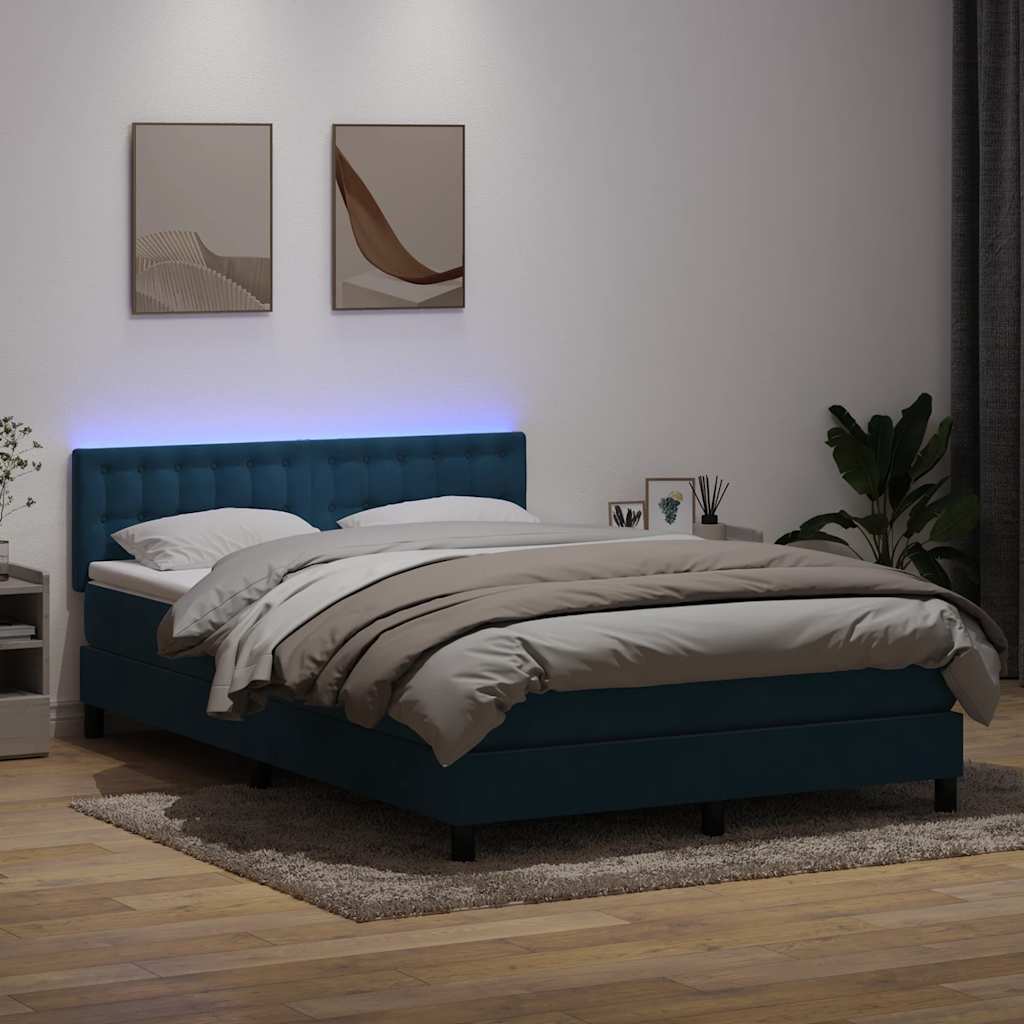 Boxspringbett mit Matratze & LED Dunkelblau 140x210 cm Samt