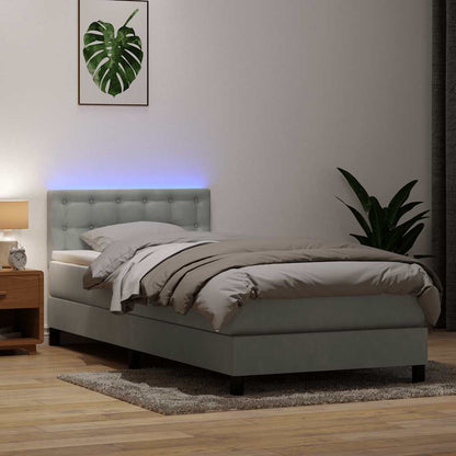Boxspringbett mit Matratze & LED Hellgrau 80x220 cm Samt