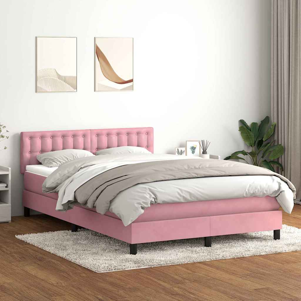 Boxspringbett mit Matratze & LED Rosa 140x220 cm Samt