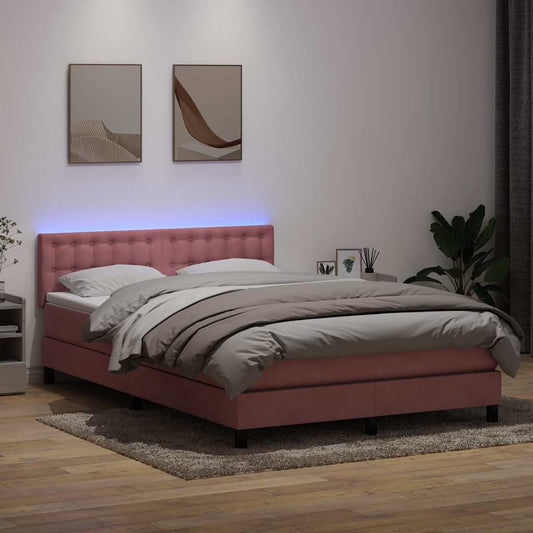 Boxspringbett mit Matratze & LED Rosa 140x220 cm Samt