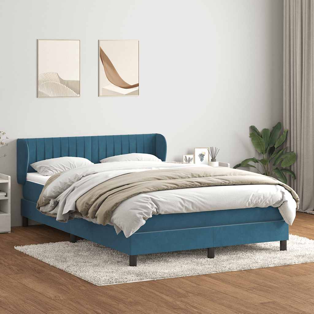 Boxspringbett mit Matratze Dunkelblau 140x210 cm Samt