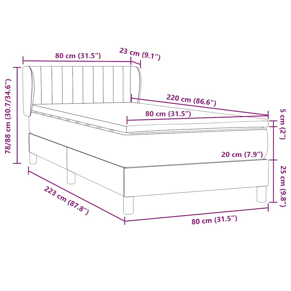 Boxspringbett mit Matratze Dunkelgrün 80x220 cm Samt