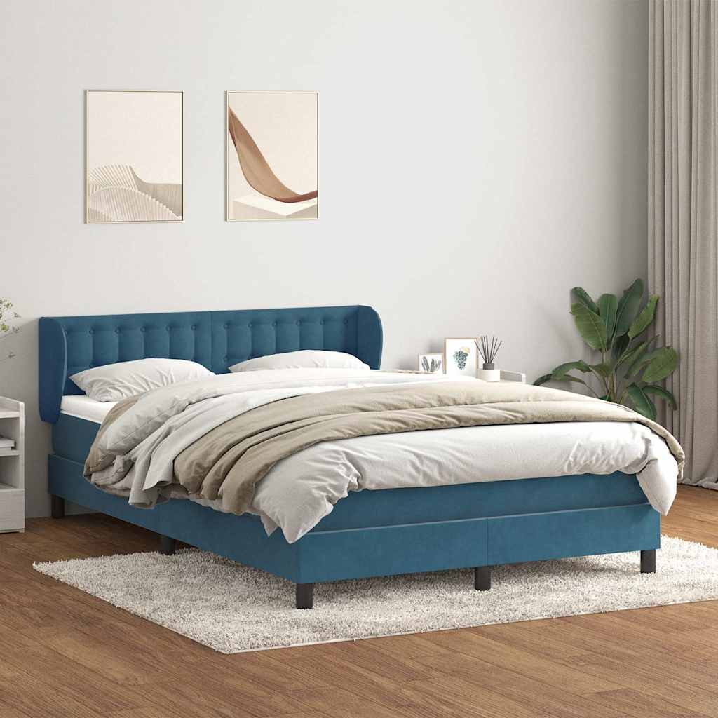 Boxspringbett mit Matratze Dunkelblau 140x210 cm Samt