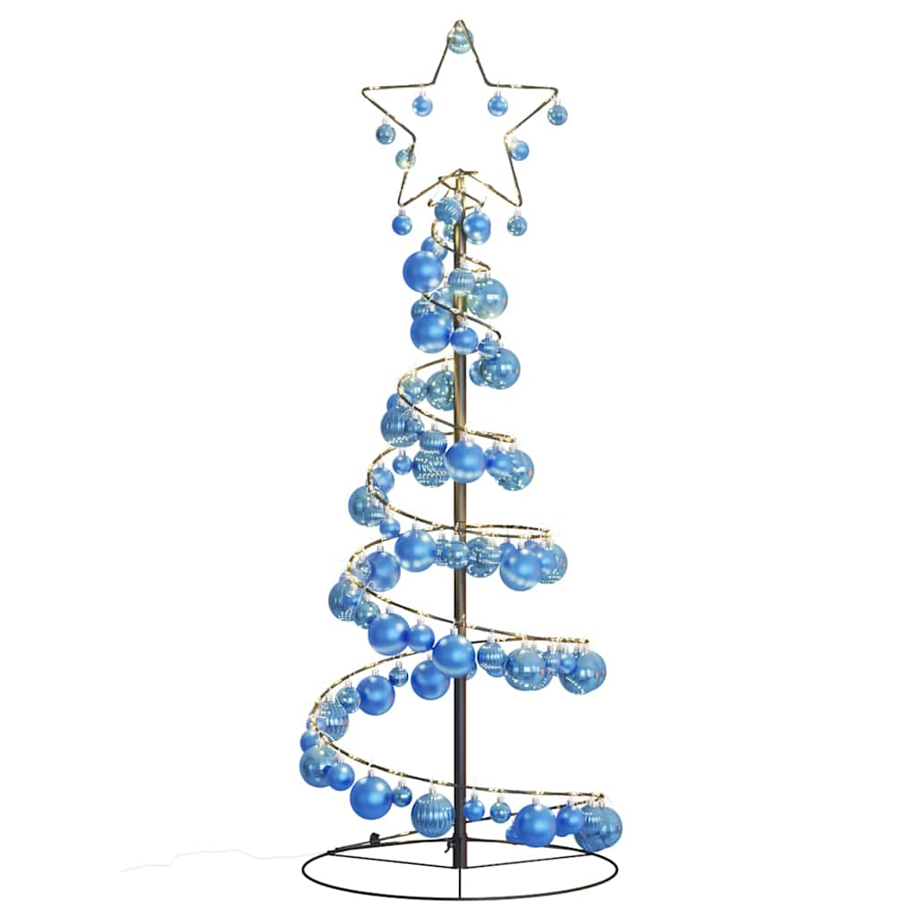 vidaXL Weihnachtsbaum Kegelform mit Kugeln 80 LEDs Warmweiß 120 cm