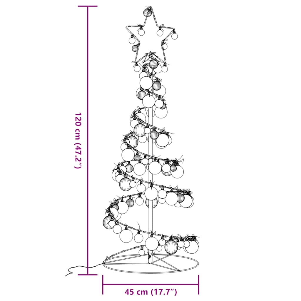 vidaXL Weihnachtsbaum Kegelform mit Kugeln 80 LEDs Warmweiß 120 cm