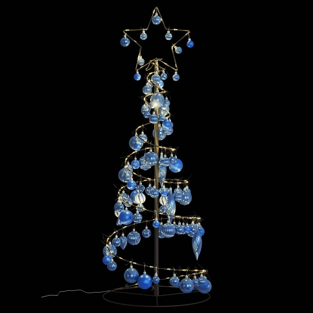 vidaXL Weihnachtsbaum Kegelform mit Kugeln 80 LEDs Warmweiß 120 cm