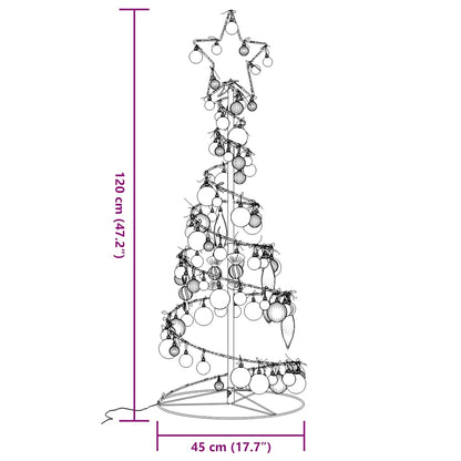 vidaXL Weihnachtsbaum Kegelform mit Kugeln 80 LEDs Warmweiß 120 cm