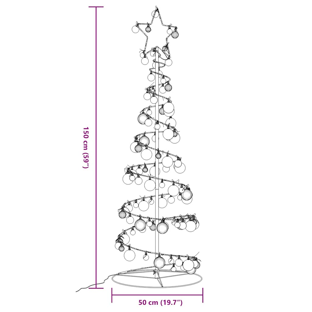 vidaXL Weihnachtsbaum Kegelform mit Kugeln 100 LEDs Warmweiß 150 cm