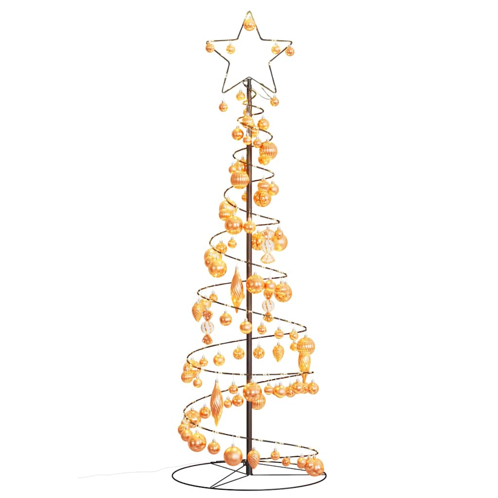 vidaXL Weihnachtsbaum Kegelform mit Kugeln 100 LEDs Warmweiß 150 cm