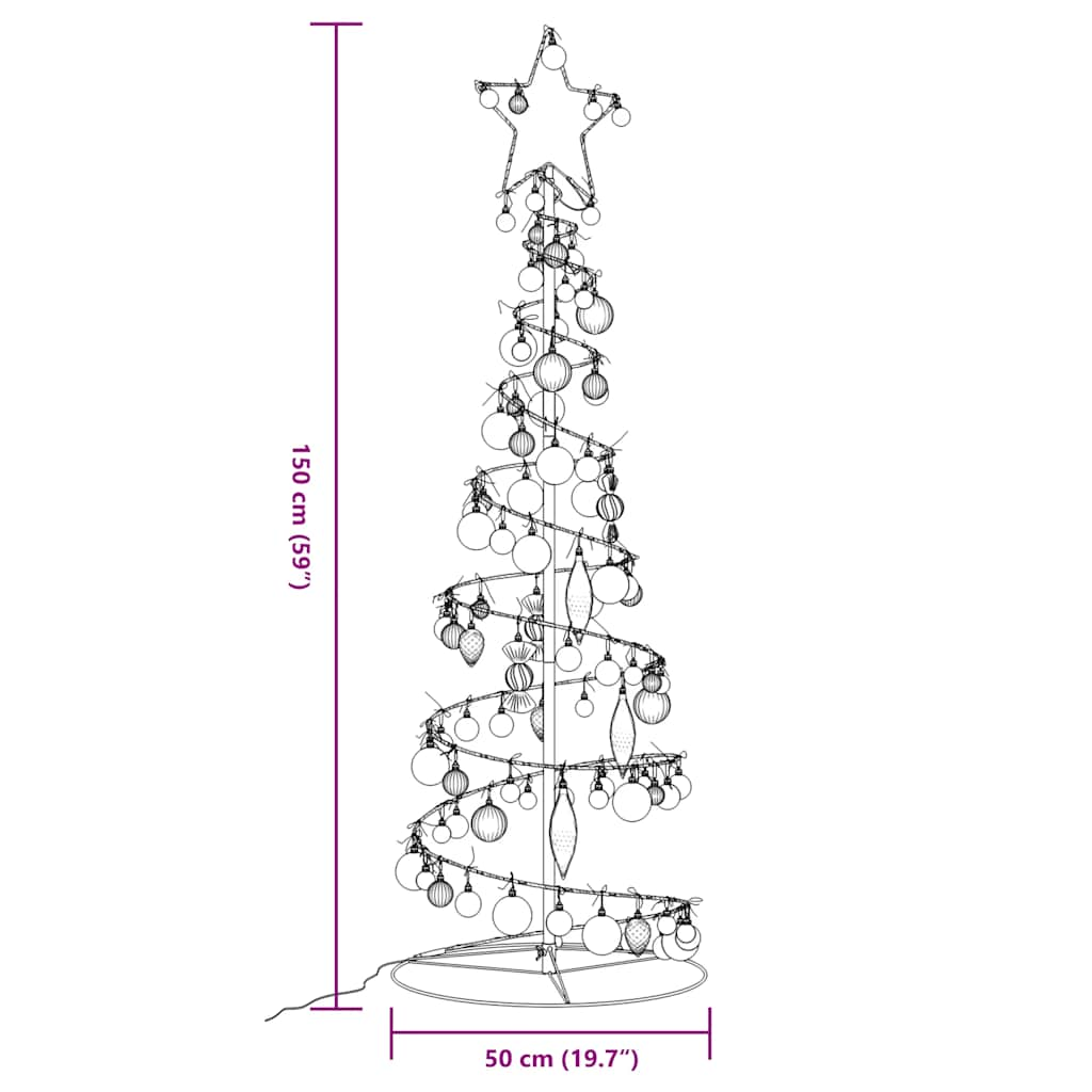 vidaXL Weihnachtsbaum Kegelform mit Kugeln 100 LEDs Warmweiß 150 cm