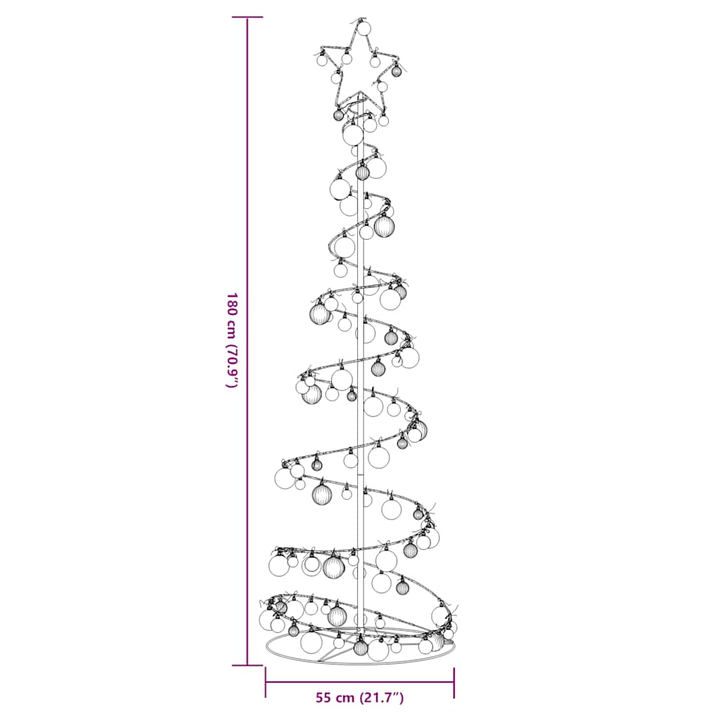 vidaXL Weihnachtsbaum Kegelform mit Kugeln 120 LEDs Warmweiß 180 cm