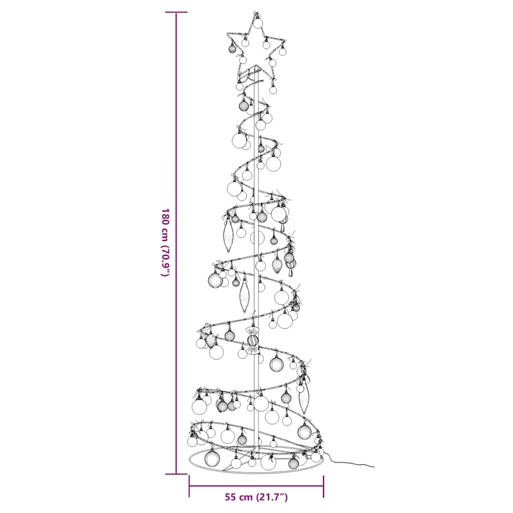 vidaXL Weihnachtsbaum Kegelform mit Kugeln 120 LEDs Warmweiß 180 cm