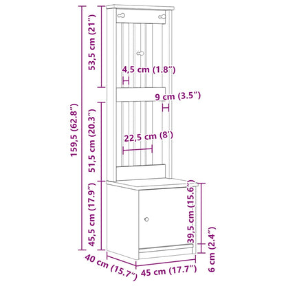 Garderobenständer SANDENS Weiß 45x40x159,5 cm Massivholz Kiefer