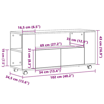 TV-Schrank mit Rollen Altholz-Optik 102x34,5x43cm Holzwerkstoff