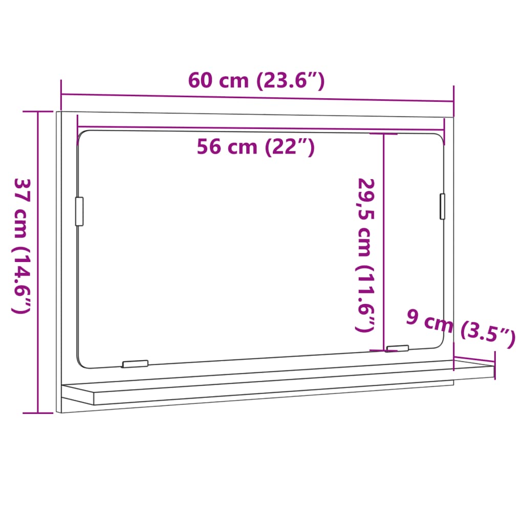 Badspiegel mit Ablage Altholz-Optik 60x11x37 cm Holzwerkstoff