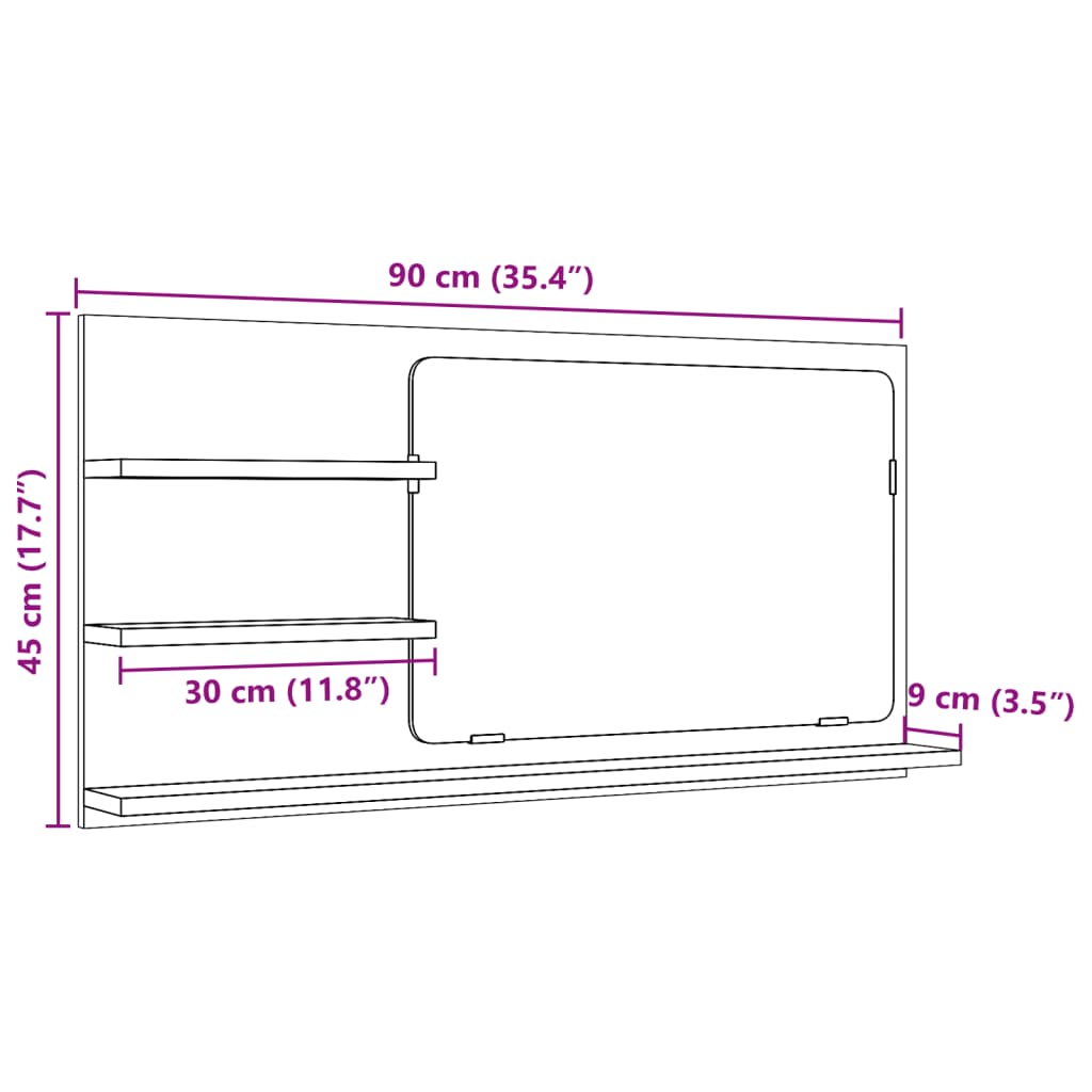 Badspiegel mit Ablagen Altholz-Optik 90x11x45 cm Holzwerkstoff