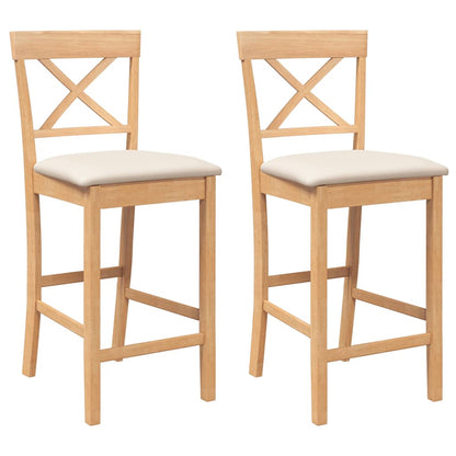 Barhocker mit Kissen 2 Stk. Natur Massivholz Gummibaum