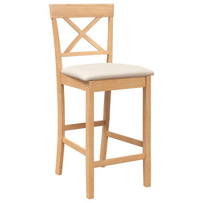 Barhocker mit Kissen 2 Stk. Natur Massivholz Gummibaum