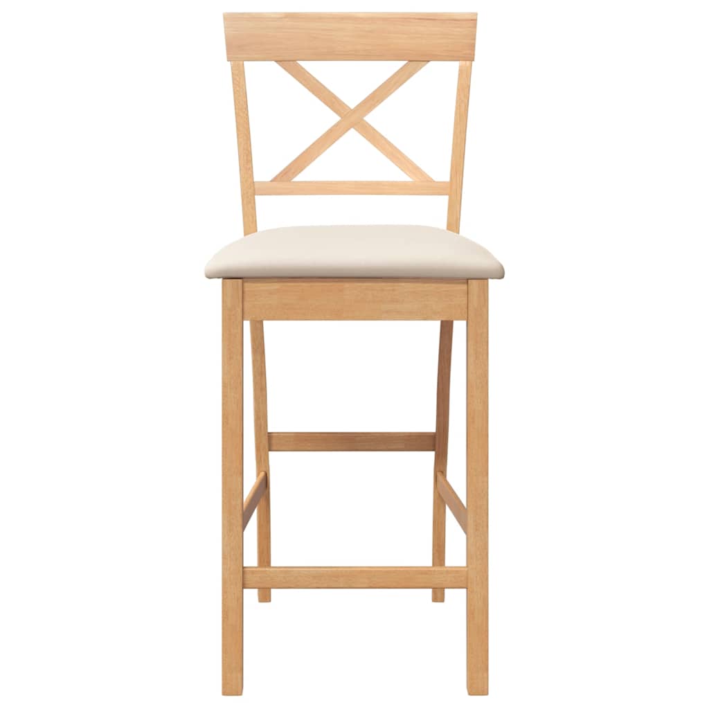 Barhocker mit Kissen 2 Stk. Natur Massivholz Gummibaum