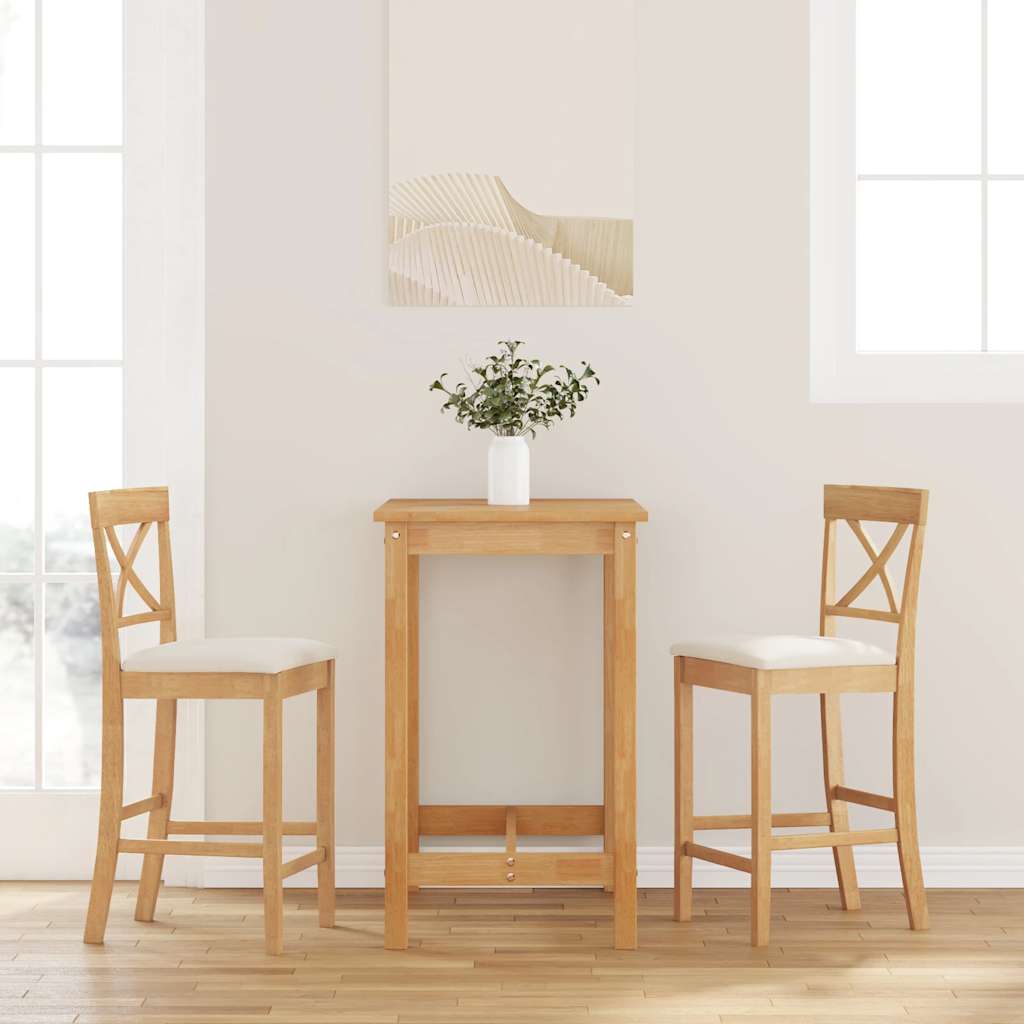 Barhocker mit Kissen 2 Stk. Natur Massivholz Gummibaum