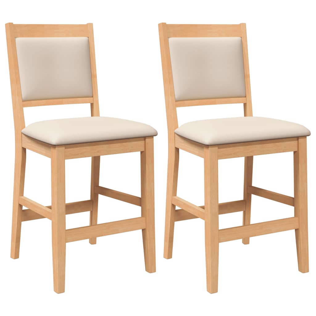 Barhocker mit Kissen 2 Stk. Natur Massivholz Gummibaum