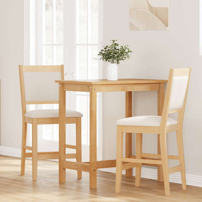 Barhocker mit Kissen 2 Stk. Natur Massivholz Gummibaum