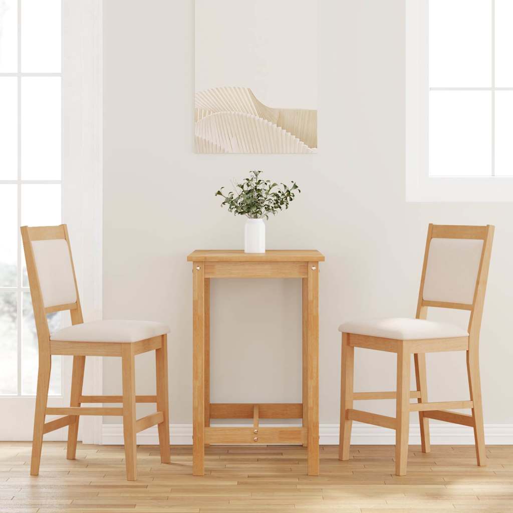 Barhocker mit Kissen 2 Stk. Natur Massivholz Gummibaum