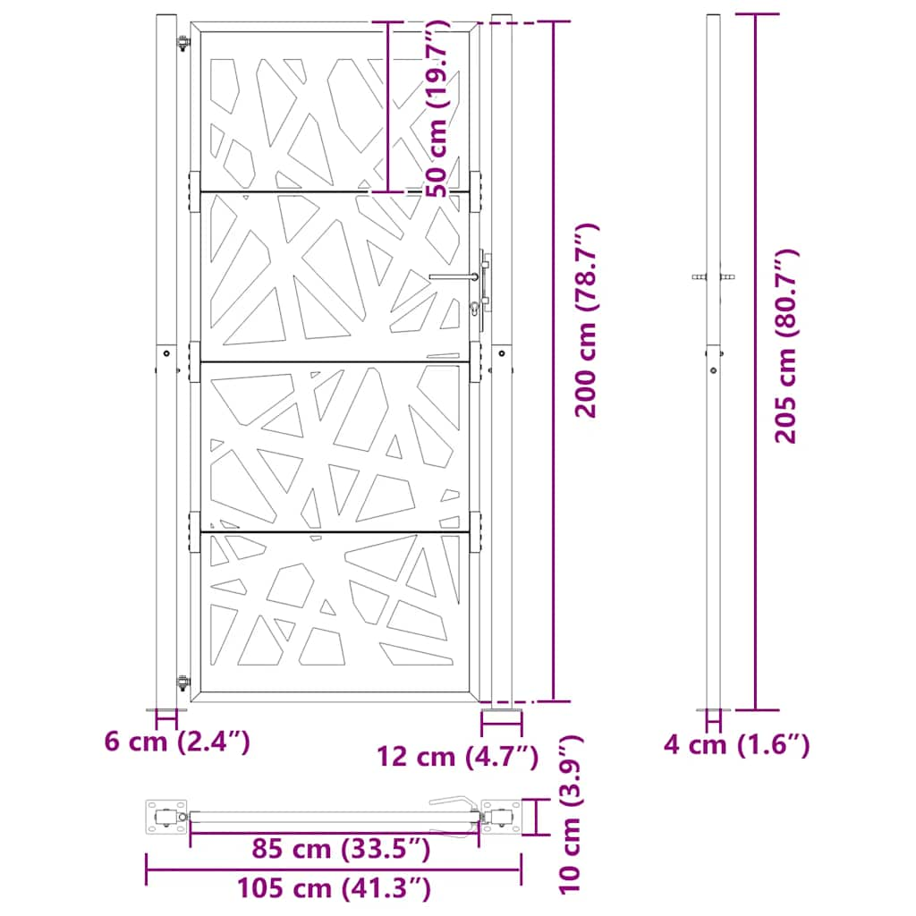 Gartentor Schwarz 105x205 cm Stahl Lichtdesign