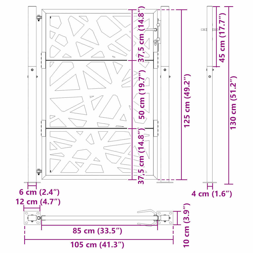 Gartentor 105x130 cm Wetterfester Stahl Lichtdesign