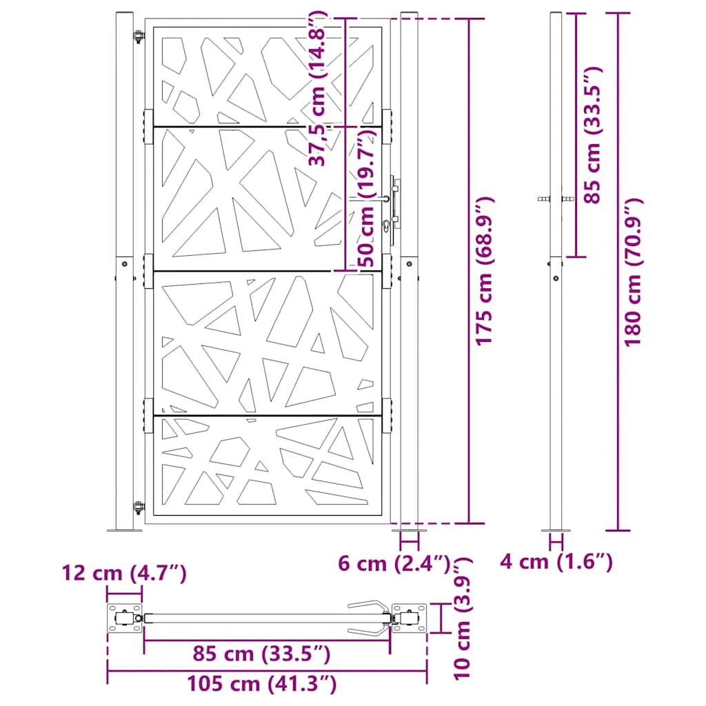 Gartentor 105x180 cm Wetterfester Stahl Lichtdesign