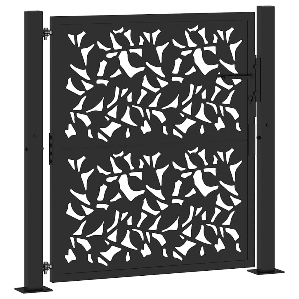 Gartentor Schwarz 105x106 cm Stahl Blatt-Design