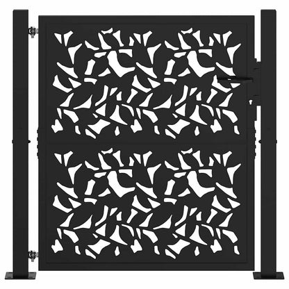 Gartentor Schwarz 105x106 cm Stahl Blatt-Design