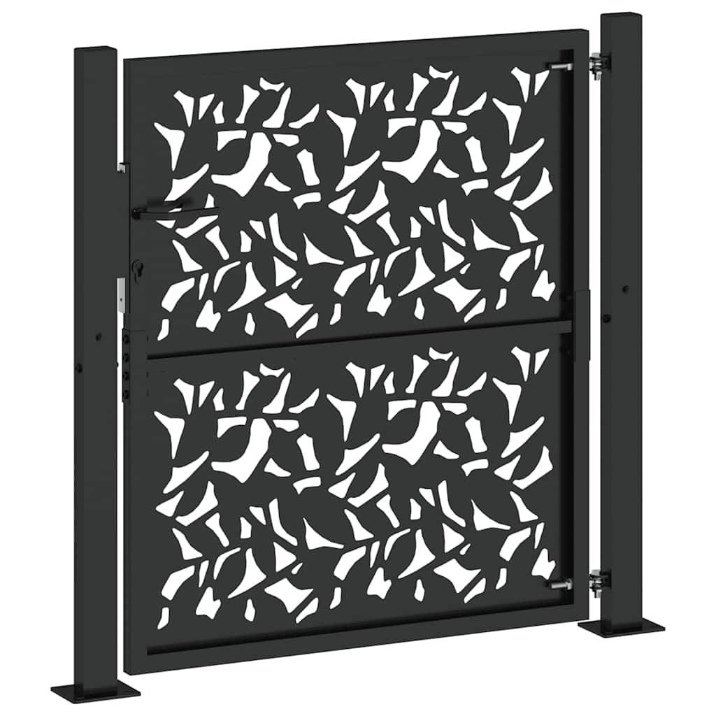 Gartentor Schwarz 105x106 cm Stahl Blatt-Design