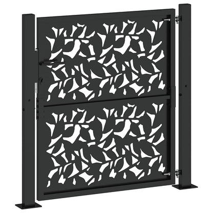 Gartentor Schwarz 105x106 cm Stahl Blatt-Design