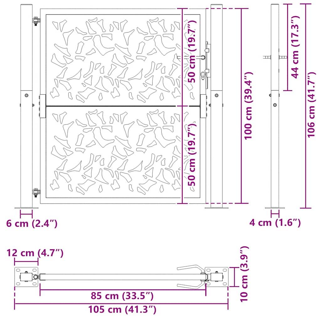 Gartentor Schwarz 105x106 cm Stahl Blatt-Design