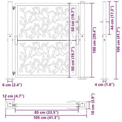 Gartentor Schwarz 105x106 cm Stahl Blatt-Design