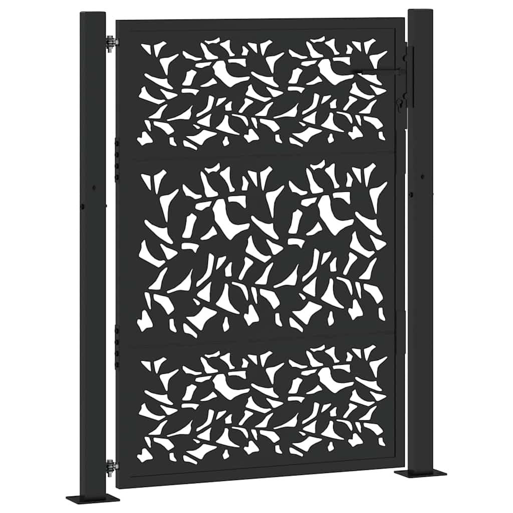 Gartentor Schwarz 105x130 cm Stahl Blatt-Design