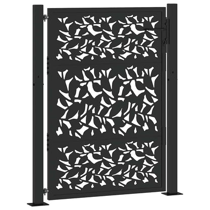 Gartentor Schwarz 105x130 cm Stahl Blatt-Design