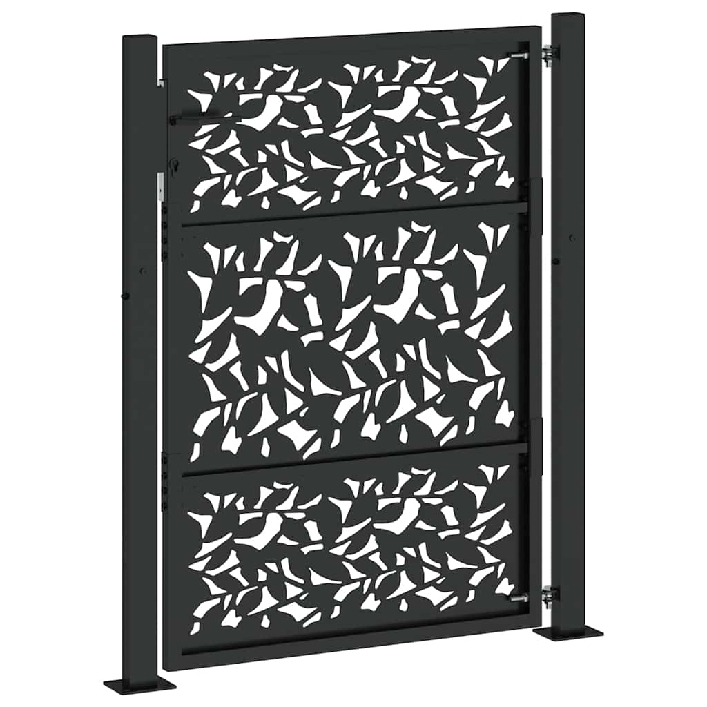 Gartentor Schwarz 105x130 cm Stahl Blatt-Design