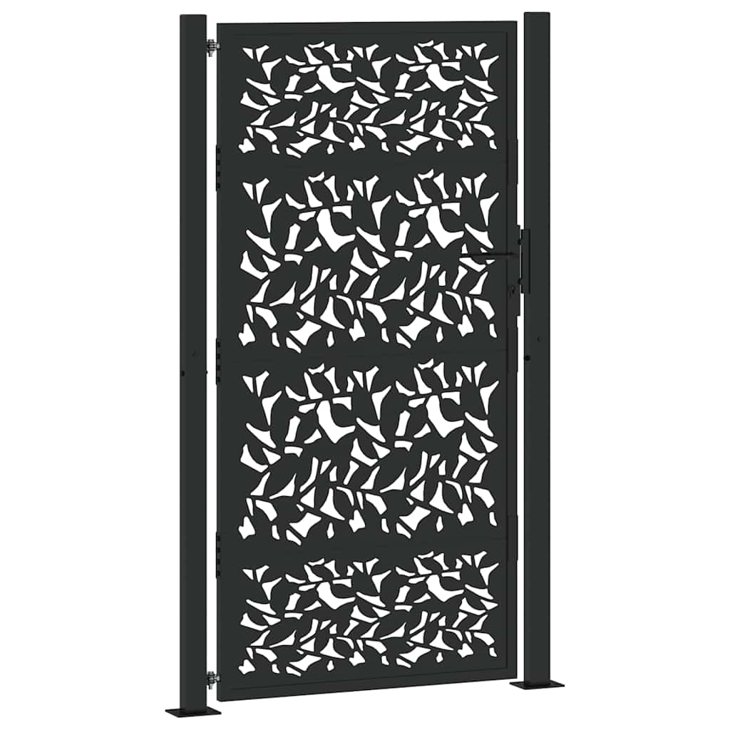 Gartentor Schwarz 105x180 cm Stahl Blatt-Design