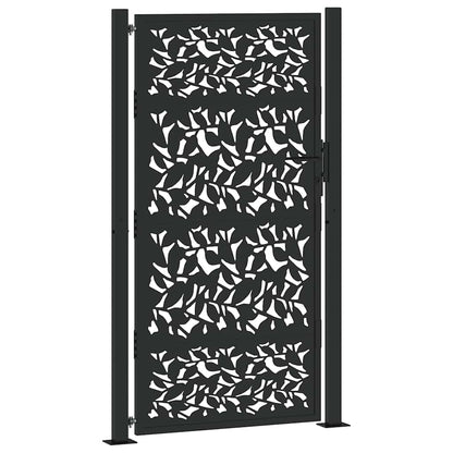 Gartentor Schwarz 105x180 cm Stahl Blatt-Design