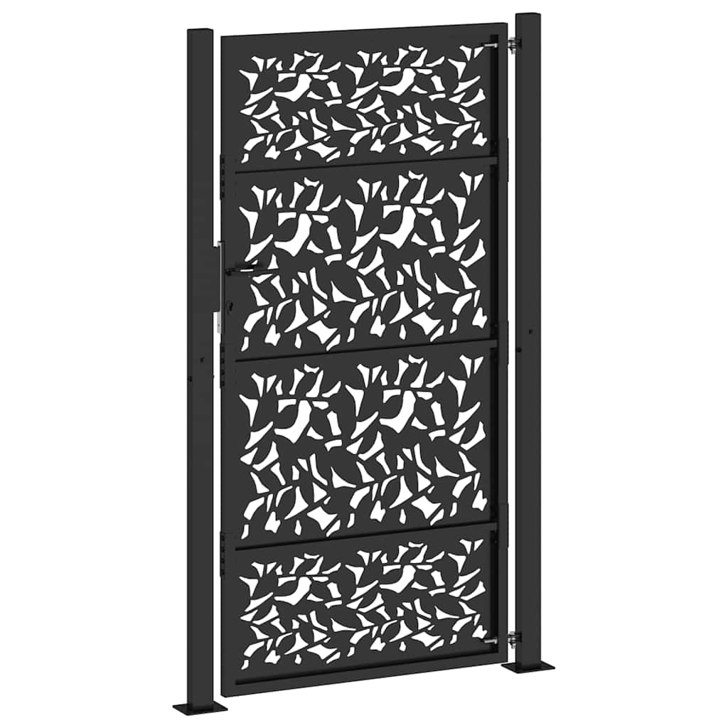 Gartentor Schwarz 105x180 cm Stahl Blatt-Design