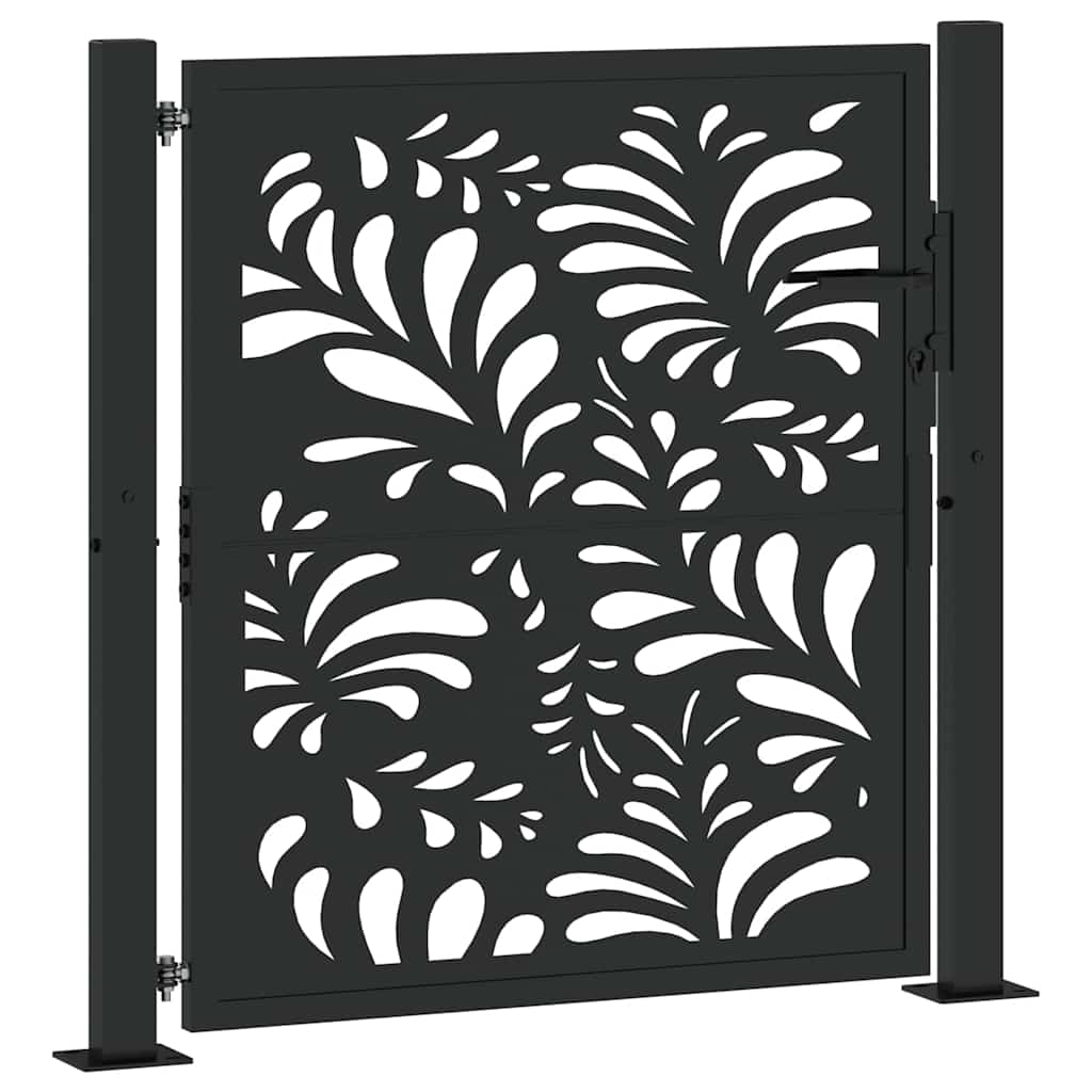 Gartentor Schwarz 105x106 cm Stahl Wellen-Design