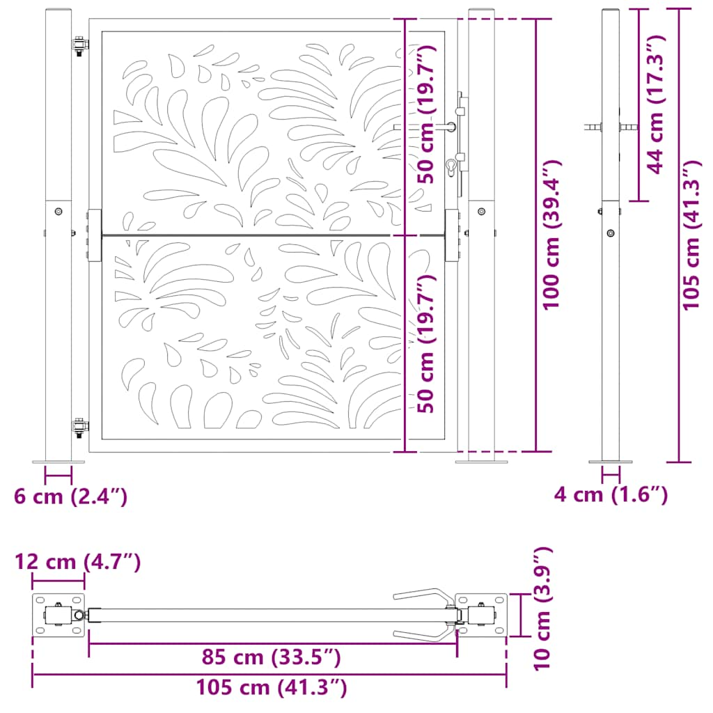 Gartentor Schwarz 105x106 cm Stahl Wellen-Design