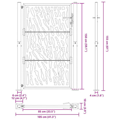 Gartentor Schwarz 105x155 cm Stahl Spurendesign