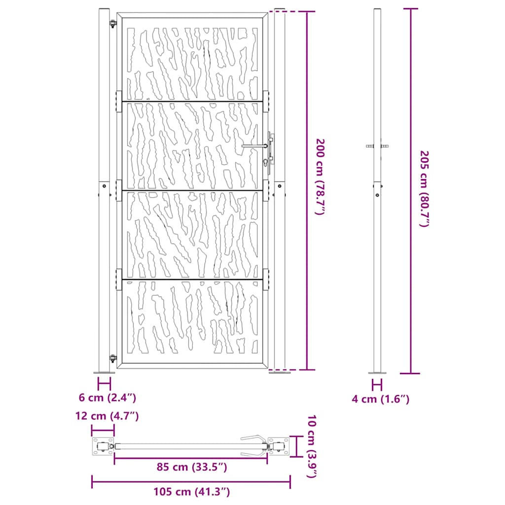 Gartentor 105x205 cm Wetterfester Stahl Spurendesign