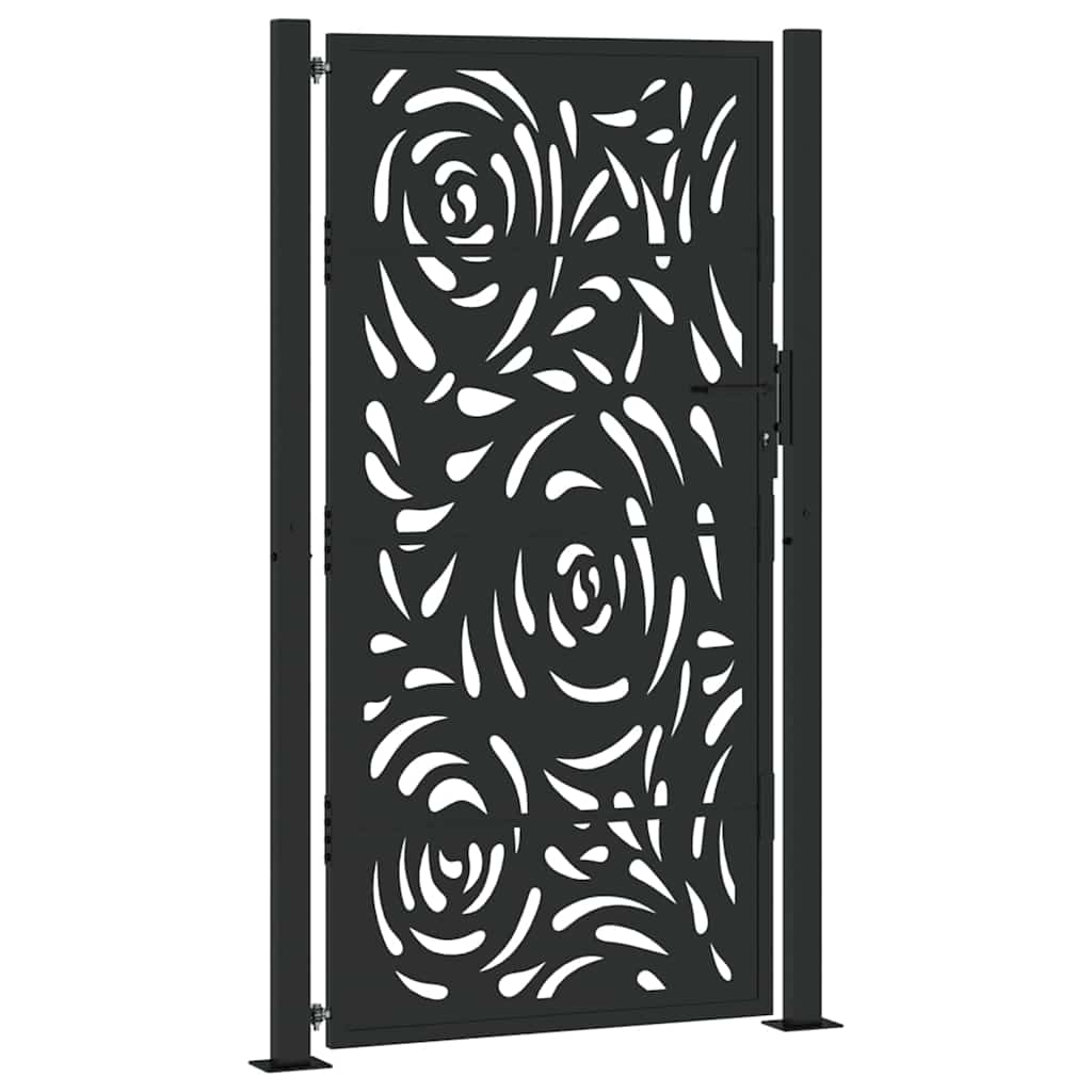 Gartentor Schwarz 105x180 cm Stahl Flammen-Design