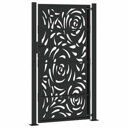 Gartentor Schwarz 105x180 cm Stahl Flammen-Design