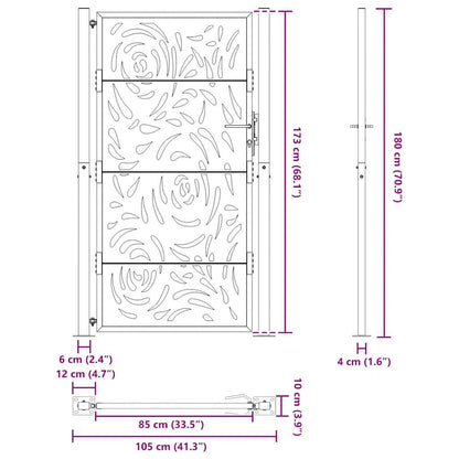 Gartentor Schwarz 105x180 cm Stahl Flammen-Design