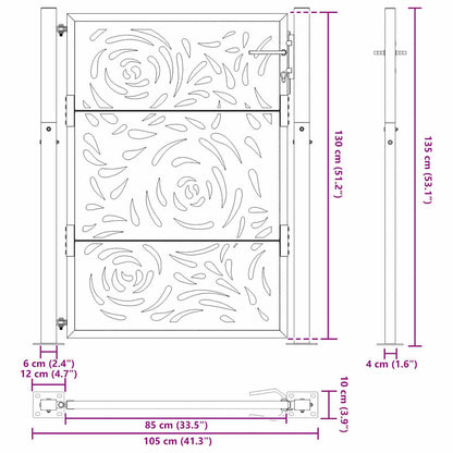 Gartentor 105x130 cm Wetterfester Stahl Flammen-Design